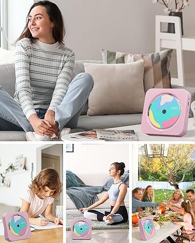 Miniatura 9 de Reproductor de CD portátil con Bluetooth 5.1 Reproductor de CD de escritorio con altavoces de sonido de alta fidelidad, control remoto, cubierta