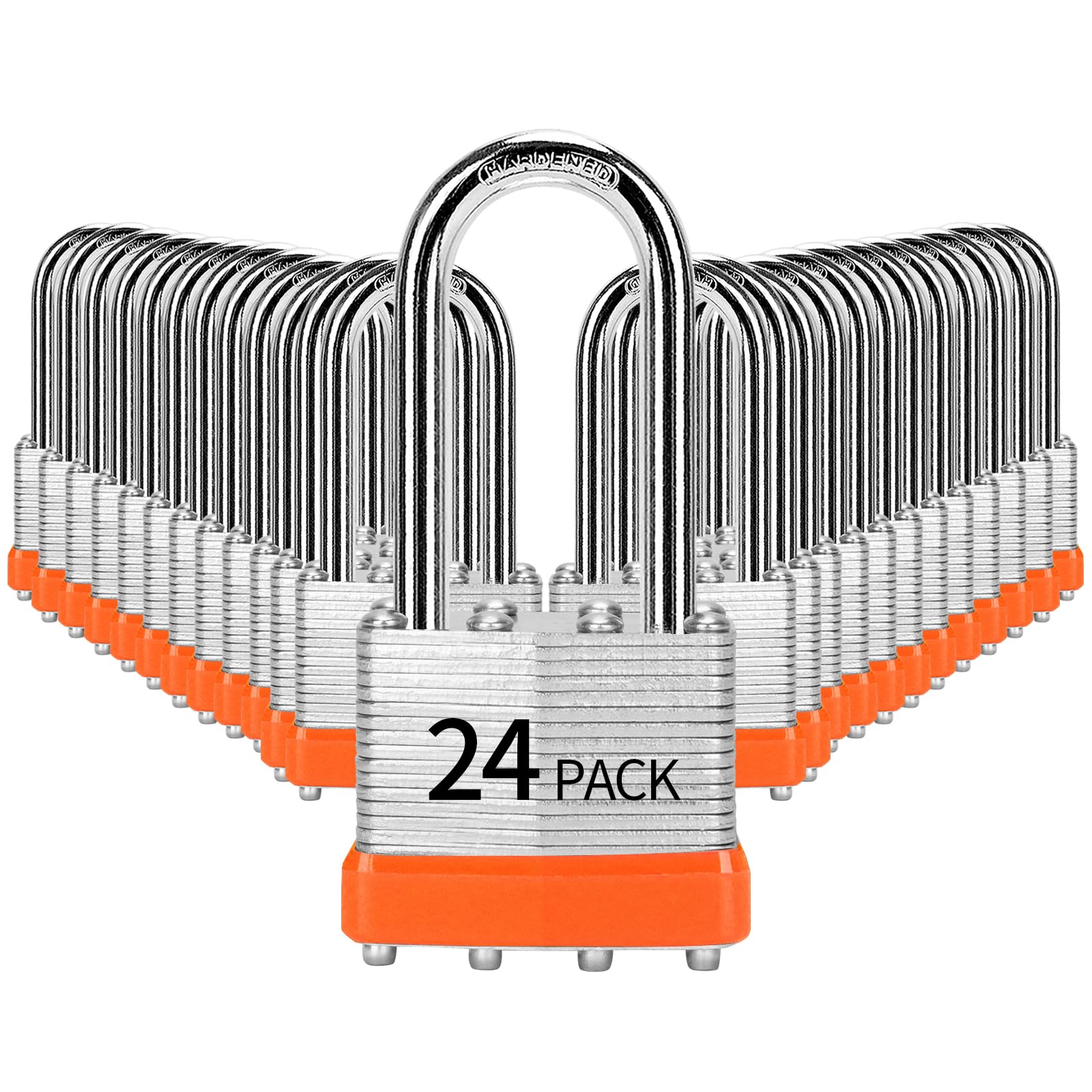 HZSY Padlocks Keyed Alike, Pack of 24, Laminated Steel Keyed Lock (1-9/16", 40mm), Padlocks with Same Key, Long Shackle, for Toolbox, Locker & StorageUnit or More