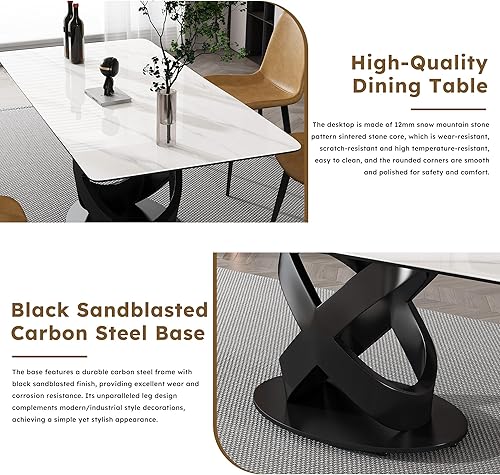 Miniatura 4 de Leavader Juego de mesa de comedor de 9 piezas, juego de 8 mesas de cocina modernas de 71 pulgadas con base de acero al carbono negro, 1 mesa de