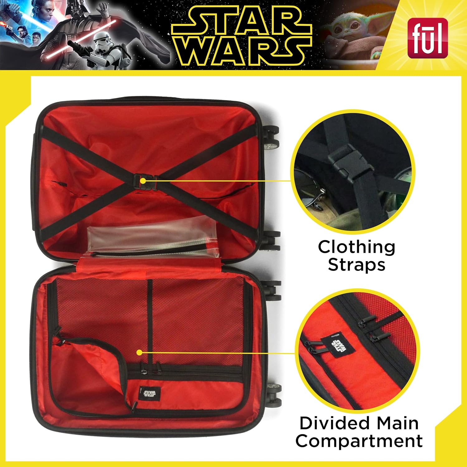 review FUL Star Wars Darth Vader 2 Piece Rolling Luggage Set, Embossed Hardshell Suitcase with Wheels, 22 Inch and 30 Inch, Silver (FSML0010AZ-040)