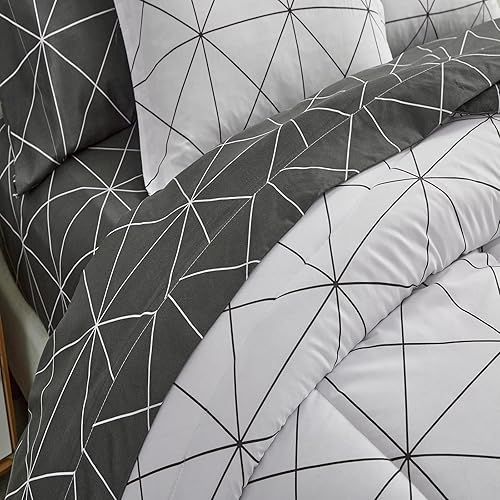 Miniatura 7 de Bed in a Bag - Juego de sábanas de 7 piezas tamaño King para todas las estaciones, tenedor a cuadros blancos, de microfibra suave (1 edredón, 2