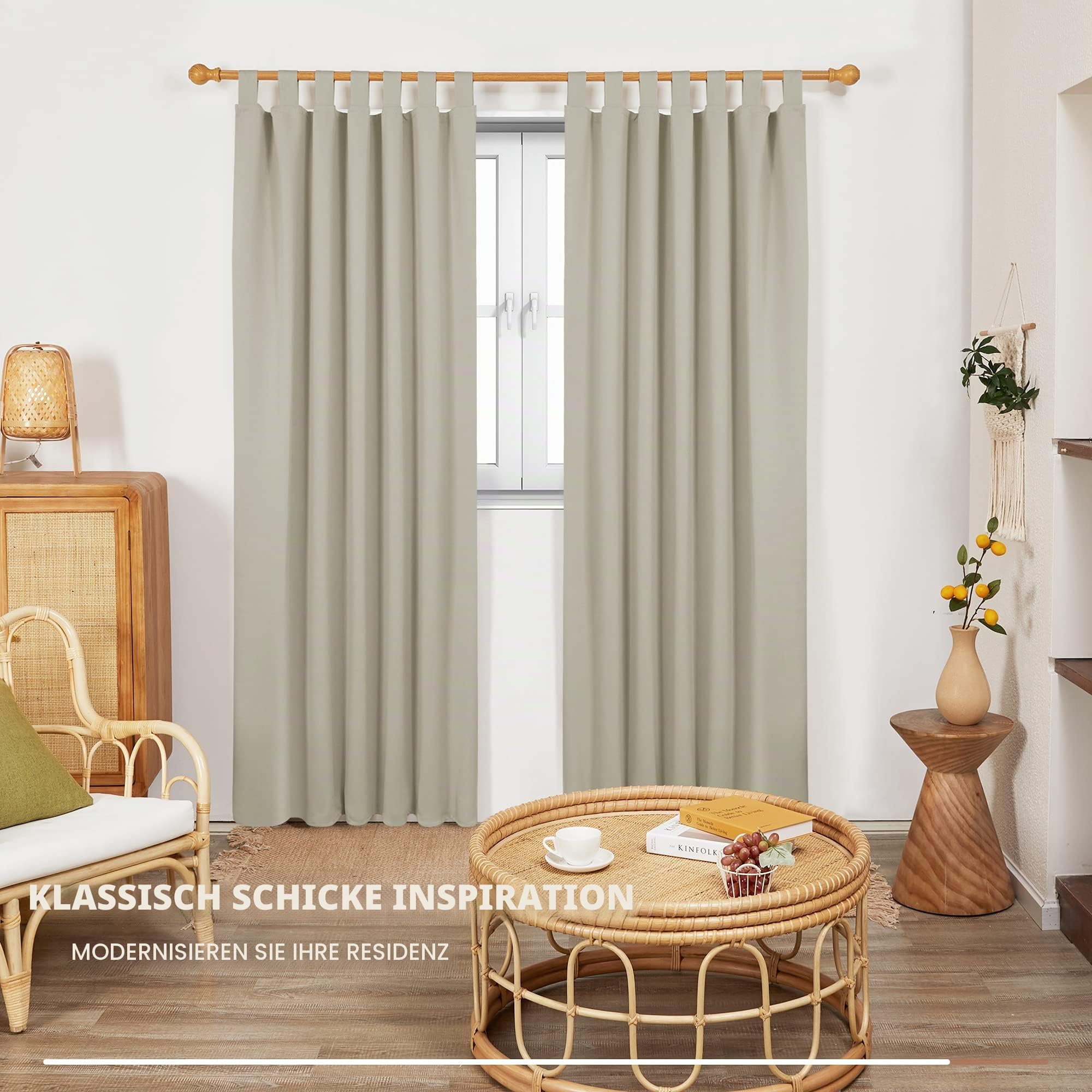 Deconovo Verdunklungsvorhänge Schlaufenschal Thermovorhang Polyester Gardinen Wohnzimmer Schlafzimmer 140x210 cm (BxH) Creme 2 Stücke – Bild 4