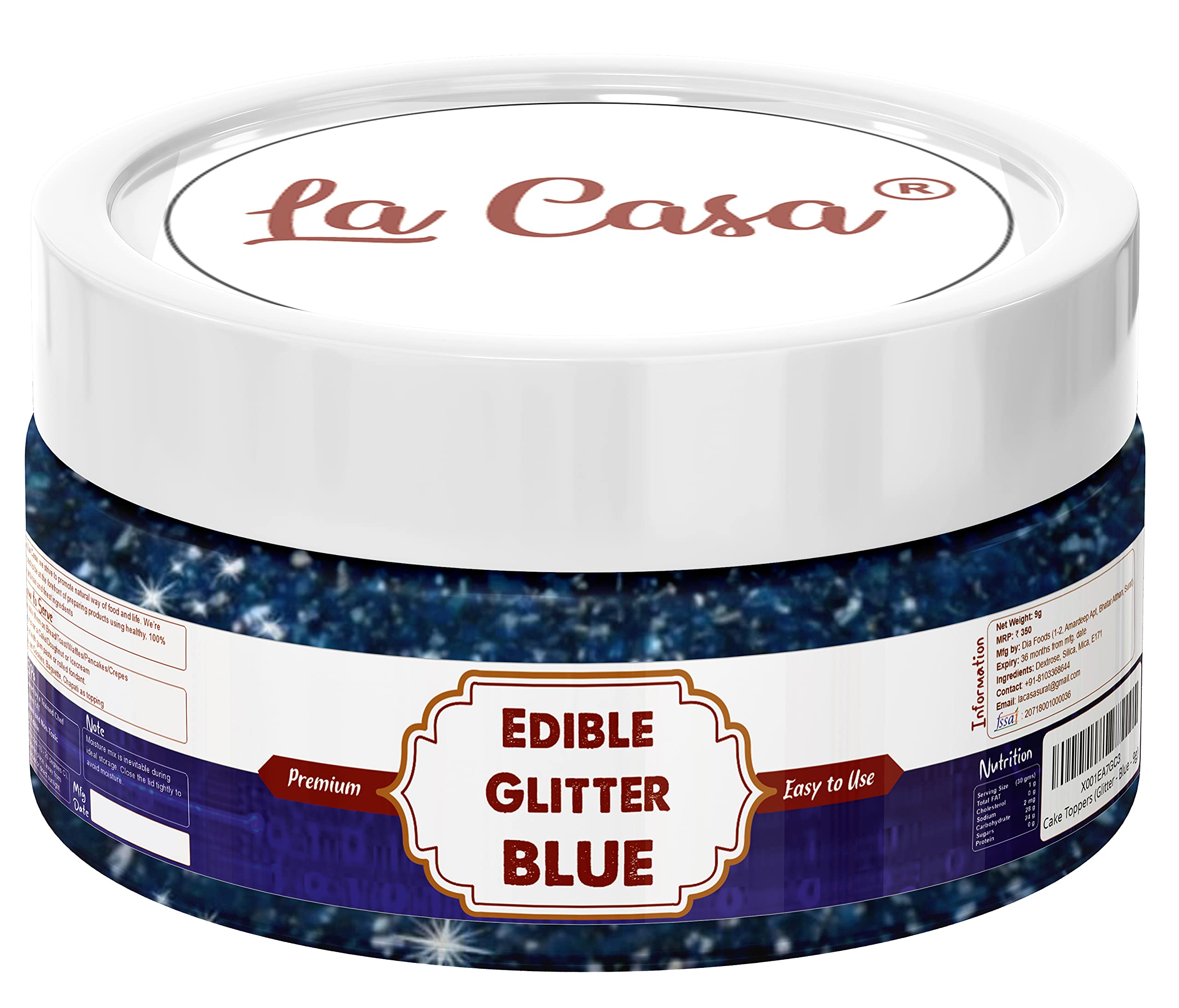 La Casa Premium Edible Glitter - Blue | Metallic Glitter Ideal for Cake Icing Decoration & Garnishing | 9gm |