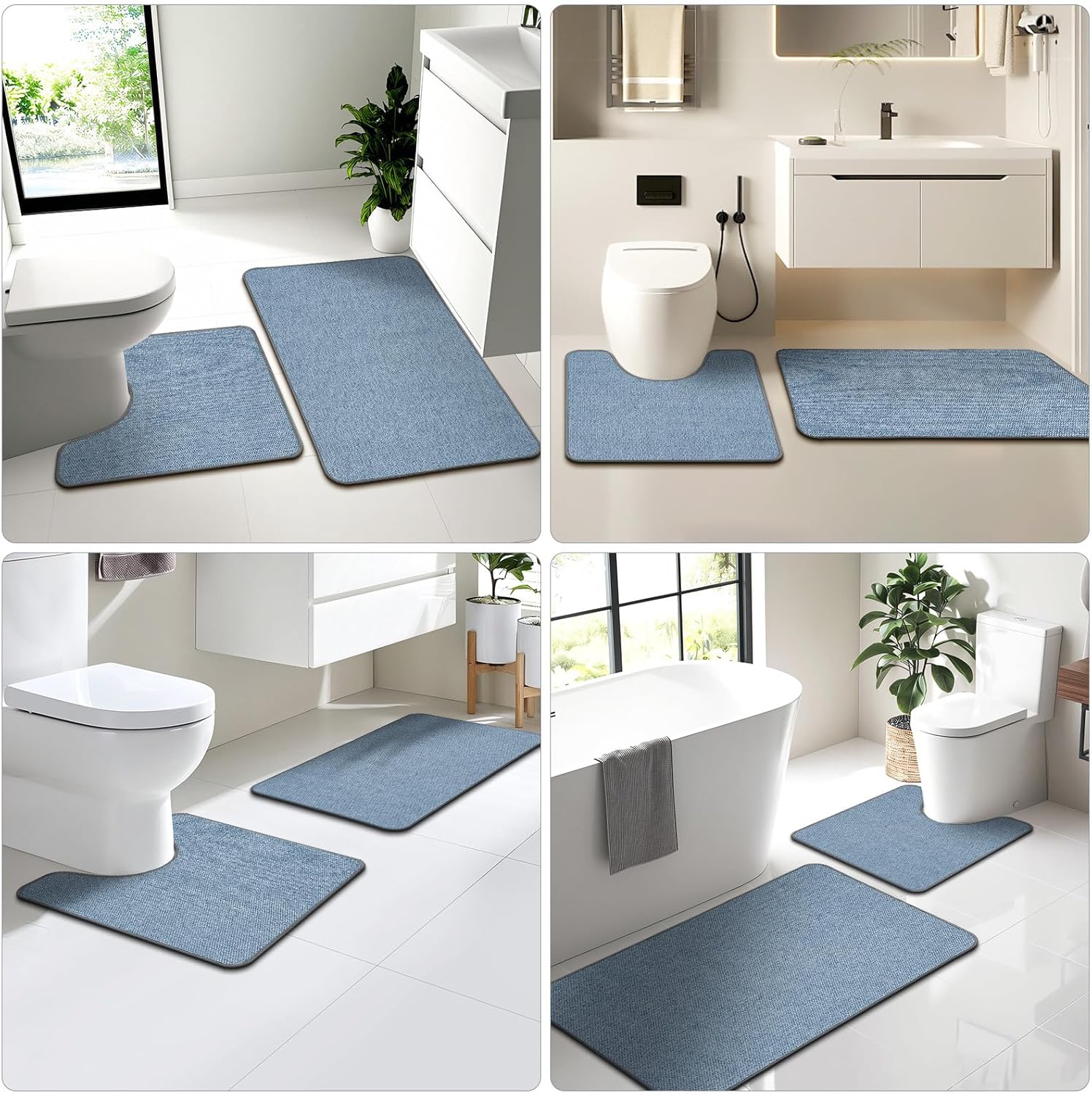 Toilet Rugs U Shaped Washable 24x20, Ultra Thin Toilet Rug Super Absorbent, Toilet Mat Rubber Backing Non-Slip, Toilet Mats Machine Washable Dry Quickly, Contour Bathroom Rugs for Toilet-Blue - Image 6
