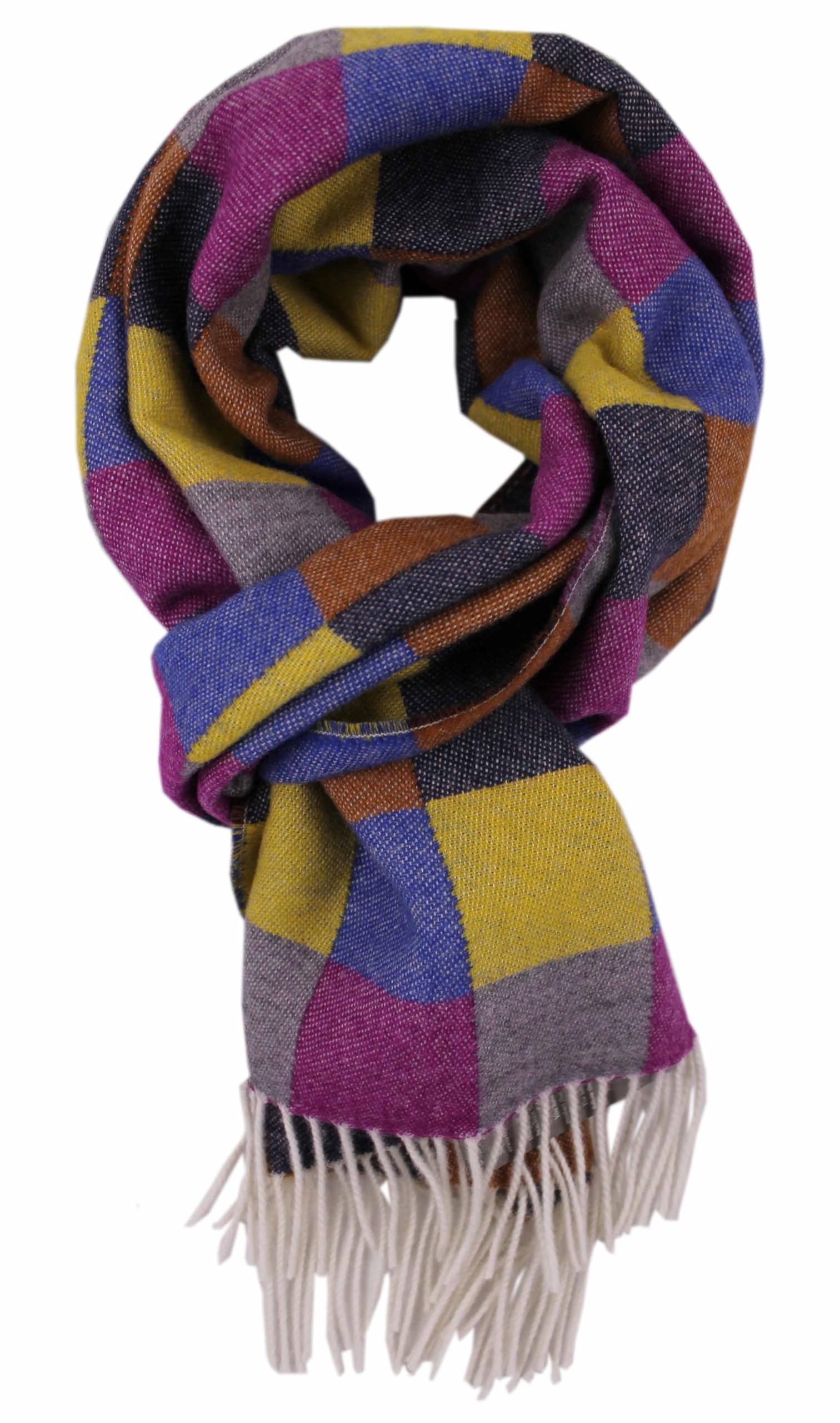 Sciarpa di lana da uomo, sciarpa invernale a quadri, multicolore in 100% lana, Made in Germany, multicolore, 180 x 37 cm