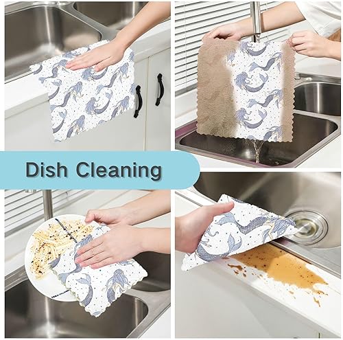 Miniatura 2 de Mermaids Kawaii Mythical Sea Quality Print Toallas de limpieza de microfibra para cocina, secado rápido, paquete de 6 toallas de secado de