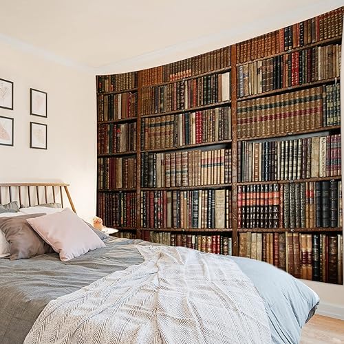 LB Tapiz vintage para colgar en la pared, libros de biblioteca, retro, tapiz de pared para dormitorio, tapiz bohemio hippie para sala de estar,