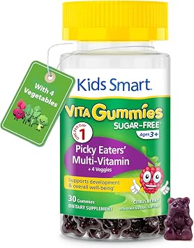 KIDS SMART Picky Eaters Multivitamin + Veggies Gummies, Daily Wellbeing | Essential Vitamins, Minerals + Veggie Blend, Sugar-Free Vegan Gummies, Non-GMO, Supports Growth, Immunity & Wellness, 30 Ct