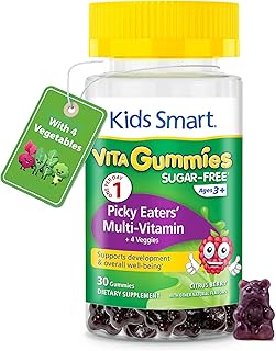 KIDS SMART Picky Eaters Multivitamin + Veggies Gummies, Daily Wellbeing | Essential Vitamins, Minerals + Veggie Blend, Sugar-Free Vegan Gummies, Non-GMO, Supports Growth, Immunity & Wellness, 30 Ct