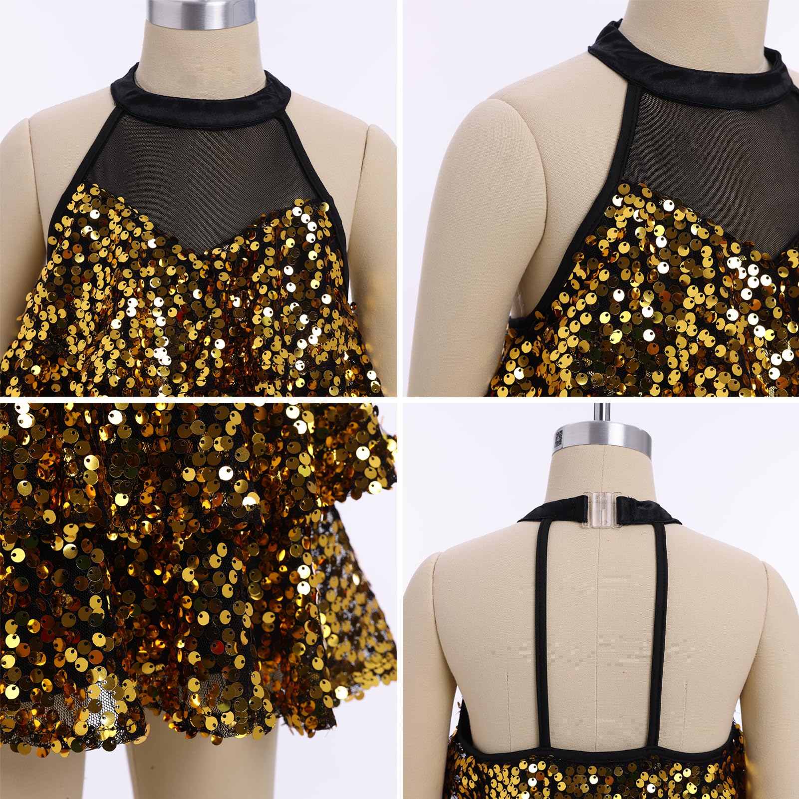 OMEWEE Robe de danse latine à paillettes pour fille, tenue de danse, jazz, hip-hop, deux pièces, tenue de danse pailletée, tenue de bal, fête, robe scintillante avec short