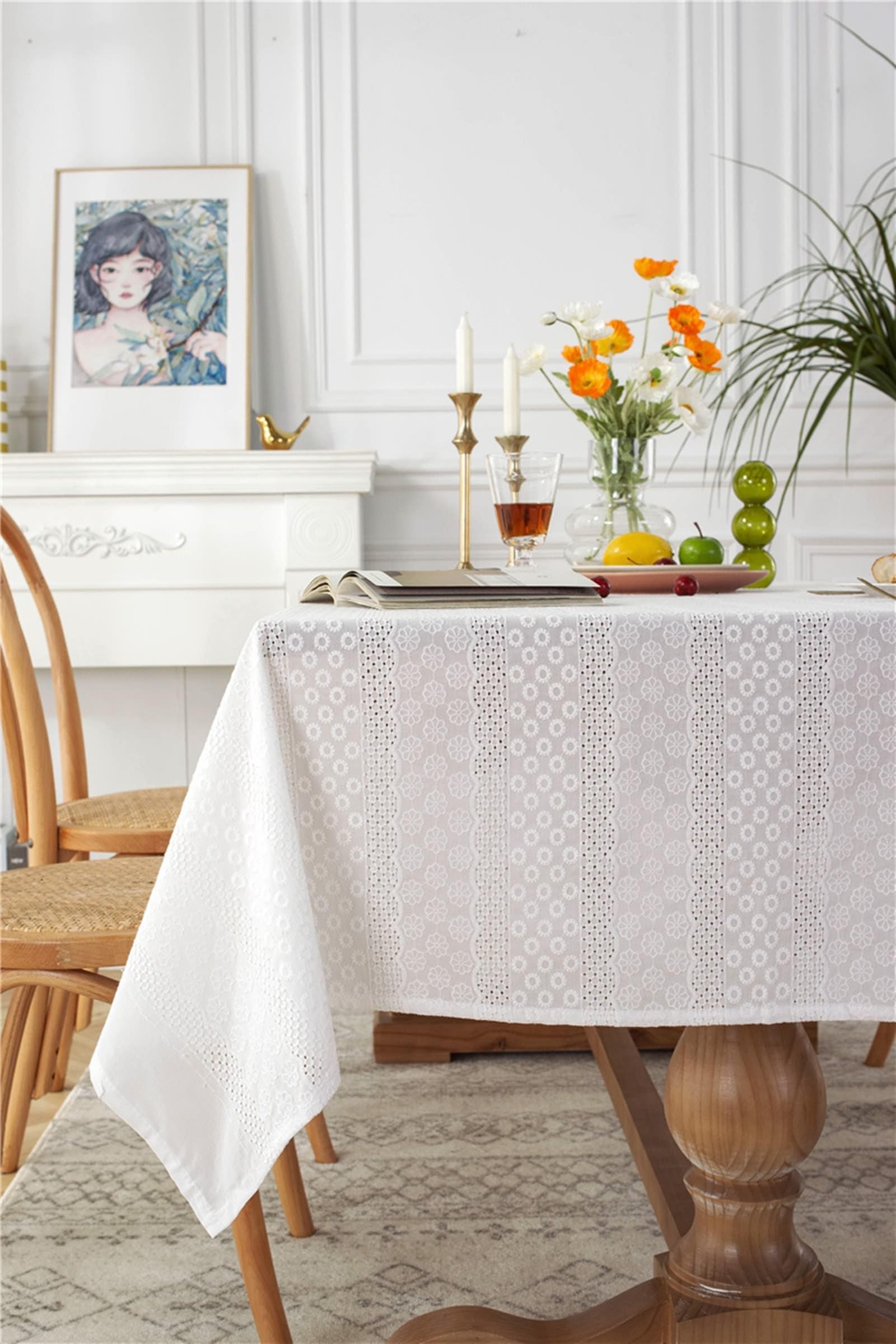 Daesar - Mantel Terraza Rectangular,Mantel Antimanchas Algodón Color Sólido Manteles Antimanchas Blanco,130x260CM(102x51Inch)