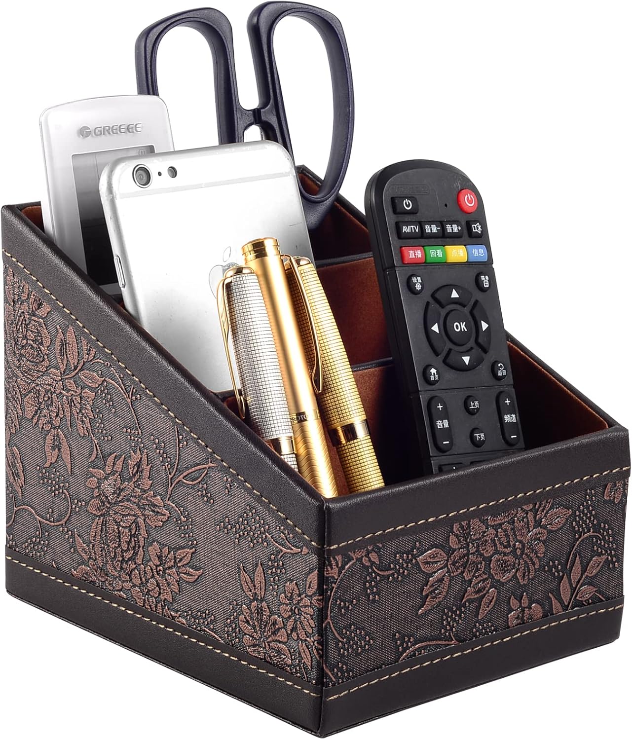 PU Leather TV Remote Control Holder with 3 Compartments