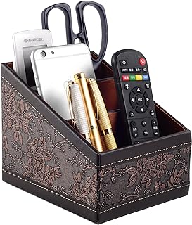 PU Leather TV Remote Control Holder with 3 Compartments,Nightstand Caddy Organizer,Storage Rack,Storage Box,Media Accessory Storage,Desk Organizers (Brown (Retro))