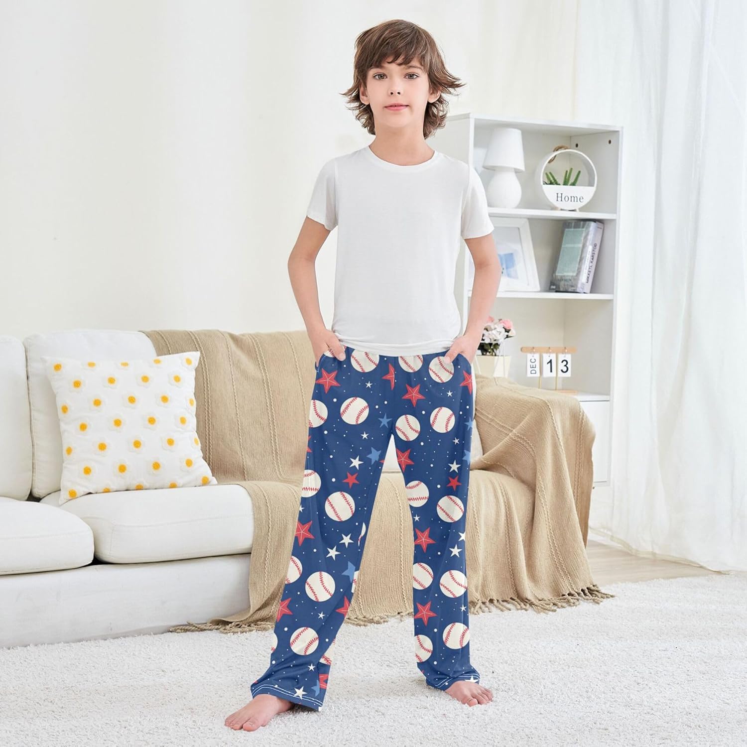 Sports Pajama Pants Dinosaur Pajama Bottoms Soft Warm Pjs Elastic Waist Lounge Pants 6-8Y - Image 3
