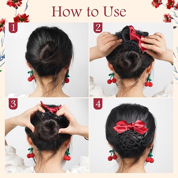 Red Bow Hair Snood Net, 9 Pcs Satin Bow Barrette Hair Clips for Women
