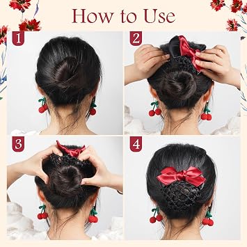Red Bow Hair Snood Net, 9 Pcs Satin Bow Barrette Hair Clips for Women