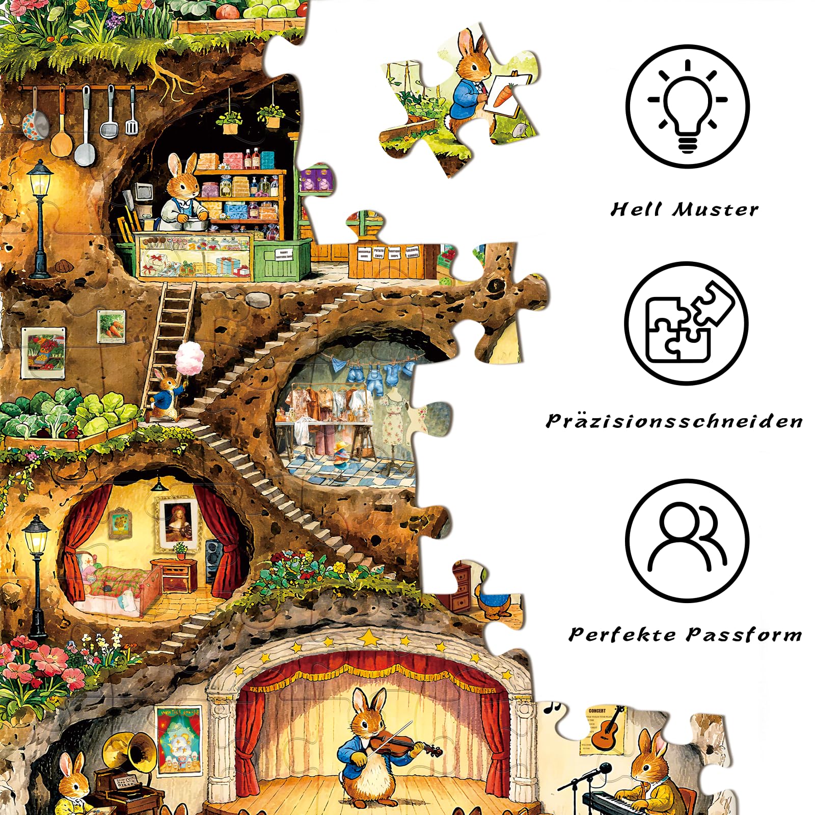 HUADADA Puzzle 1000 elementów - puzzle 1000 elementów dla dorosłych - rodzinne puzzle interaktywne prezent - temat: królik