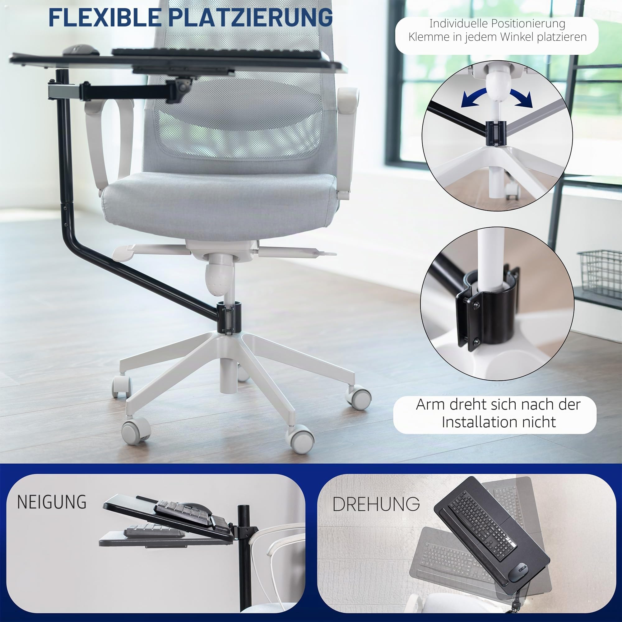 VIVO MOUNT-KB08C Bürostuhl montiert, 66 x 30,5 cm, Tastatur- und Mausablage, ergonomische Neigung, voll beweglich, 360 Grad drehbar, Schwarz