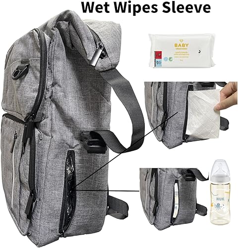 Miniatura 3 de Mochila de pañales de gran capacidad de 30L de 18 pulgadas para bebé, bolsa de pañales impermeable unisex multifunción, paquete de viaje, bolsas de