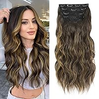 Vista 36 de NAYOO - Extensiones de cabello con pinza rizadas, 4 piezas, sintéticas, ondas largas, gruesas, con doble trama de fibra para mujeres, para toda