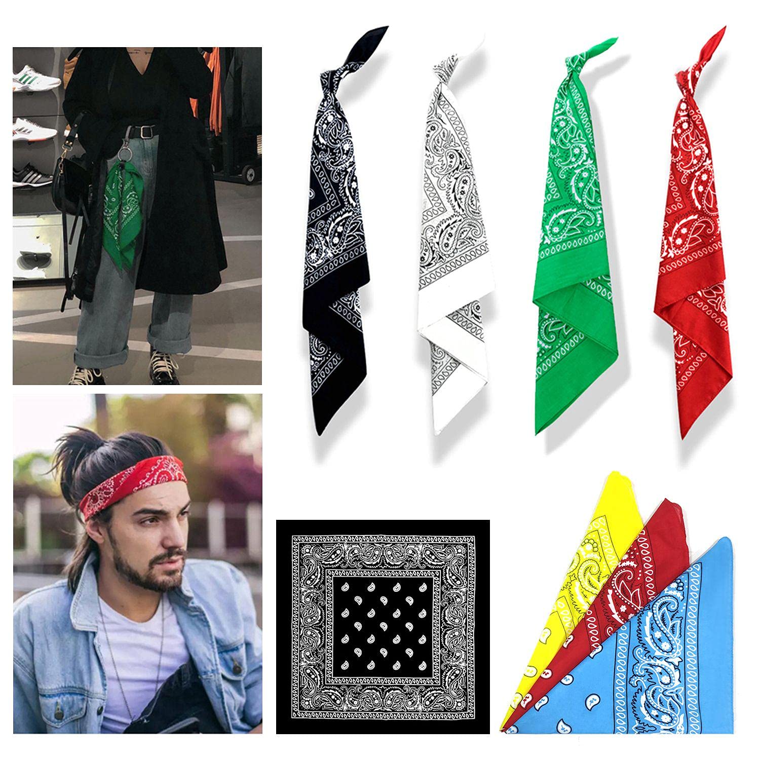 Chusta w kratkę Paisley, szalik na szyję, opasanka na nadgarstek, wzór orzecha krzeszowego, nowościowa czepka z nadrukiem na głowę dla mężczyzn, kobiet, unisex dorosłych i dzieci 54 x 54 cm, 6