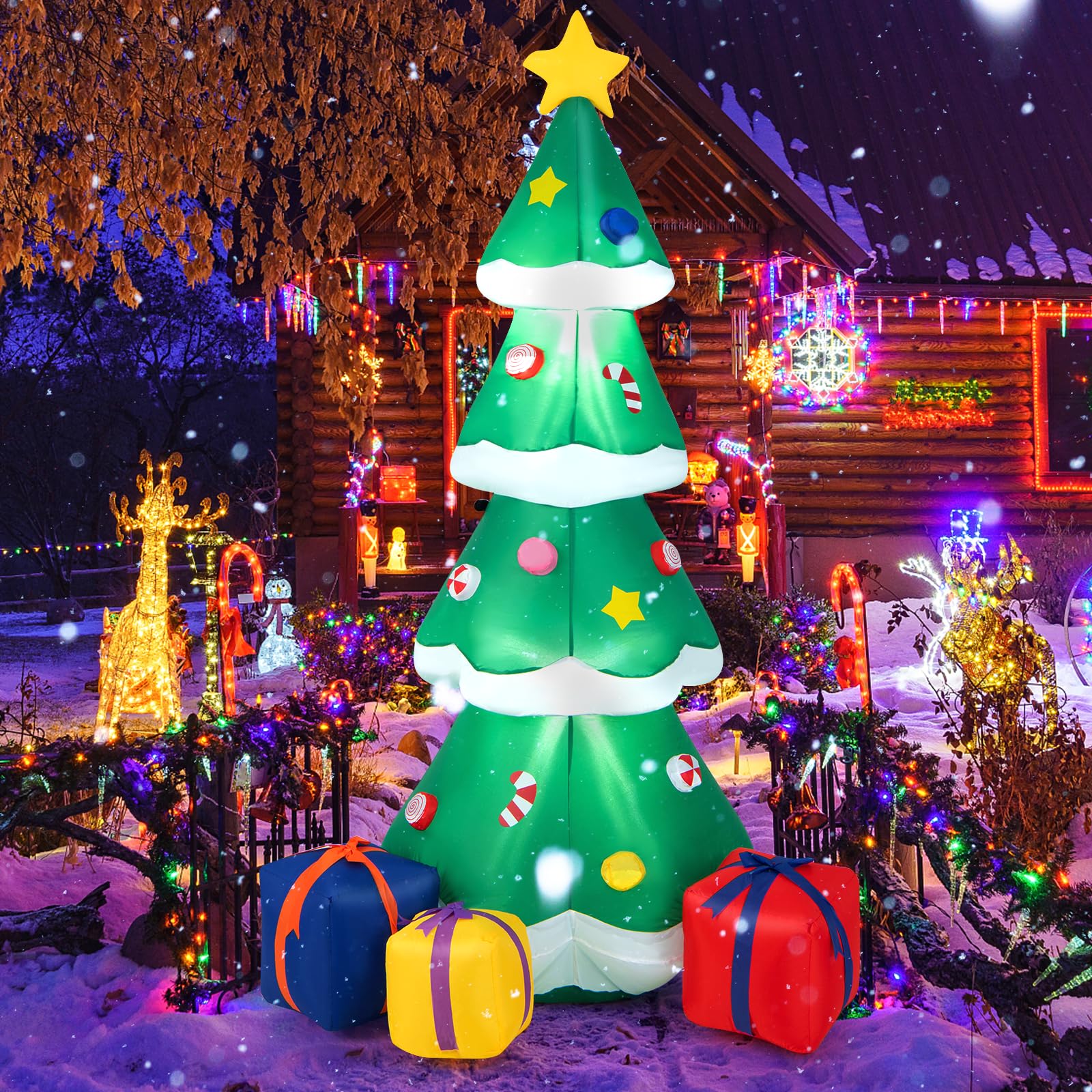 SOARS Decoration Noel, Sapin de Noel Gonflable 180 CM, avec Lumière LED et Soufflerie Intégrée, Décoration Noel Auto-Gonflable Résistant aux Intempéries, pour Cour, Jardin, Salon
