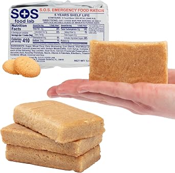 SOS Food Lab Emergency Food Bar - 1200 Calorie Ration Shortbread Cookie - 1 Day/24 Hour Ready to Eat Supply for Camping, Hiking, Disaster Preparedness - 5 Year Shelf Life High Energy Survival Food