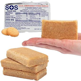 SOS Food Lab Emergency Food Bar - 1200 Calorie Ration Shortbread Cookie - 1 Day/24 Hour Ready to Eat Supply for Camping, Hiking, Disaster Preparedness - 5 Year Shelf Life High Energy Survival Food