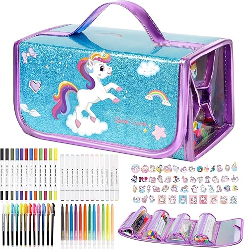 Kodvinp 99 marcadores lavables para niños con estuche brillante, juego de dibujo de manualidades para niños de 8 a 12 años, regalos de primer