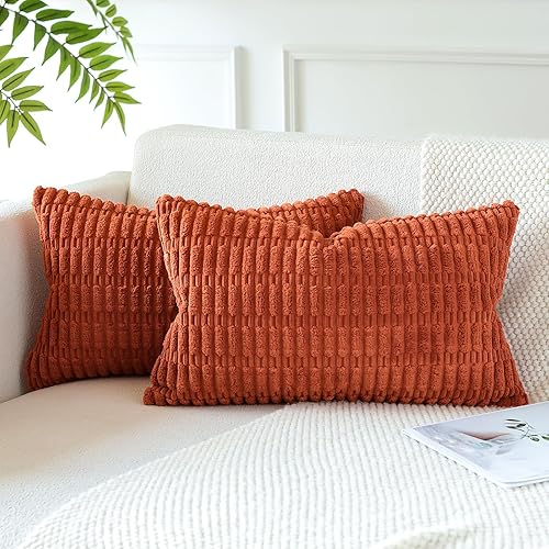 Miniatura 3 de OTOSTAR Juego de 2 fundas de almohada decorativas de pana a rayas suaves de 12 x 20 pulgadas, fundas de almohada lumbares, fundas de almohada para