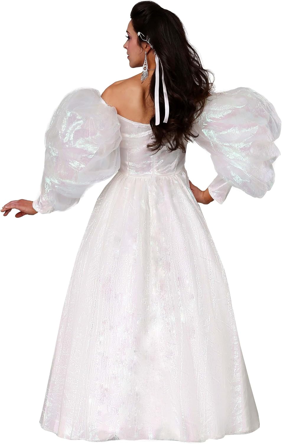 Sarah Labyrinth Costume Dress | White Ballgown With Large Puff Sleeves, Included Floral Crown With Hair Ribbons Small Bundle