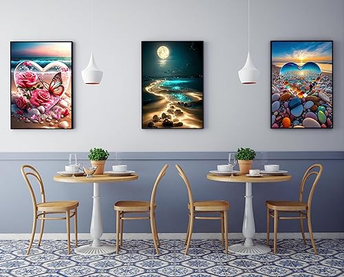 Miniatura 45 de KINPLUB Kits de pintura de diamantes de playa en forma de corazón para adultos, kits de arte de diamantes de puesta de sol 5D para principiantes