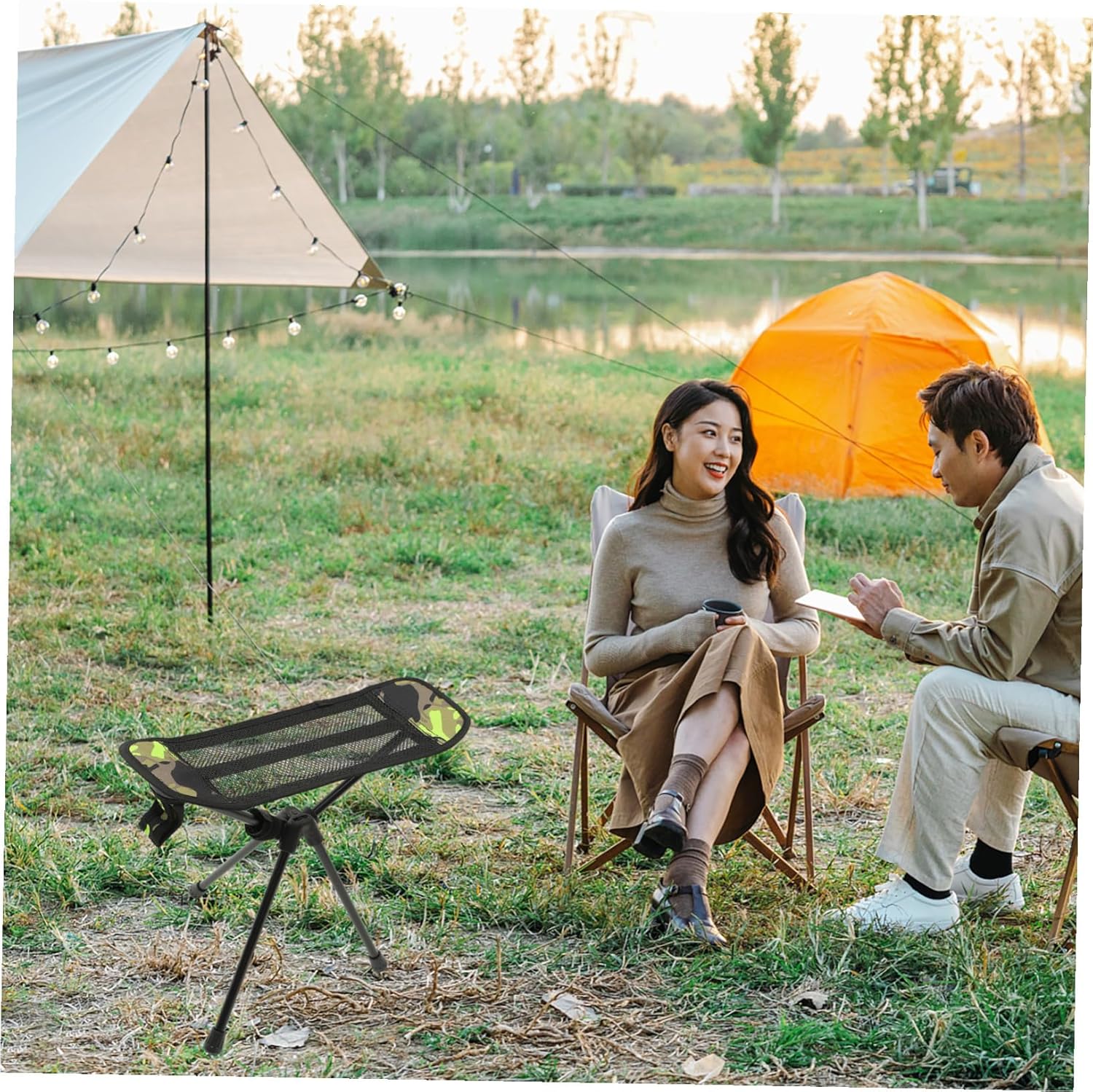 Foldable Fishing Chair Portable Camping Stool Lightweight Foldable Stool for Outdoor Leisure Tripod Seat for Fishing Hiking Beach Picnic with Camouflage Footrest