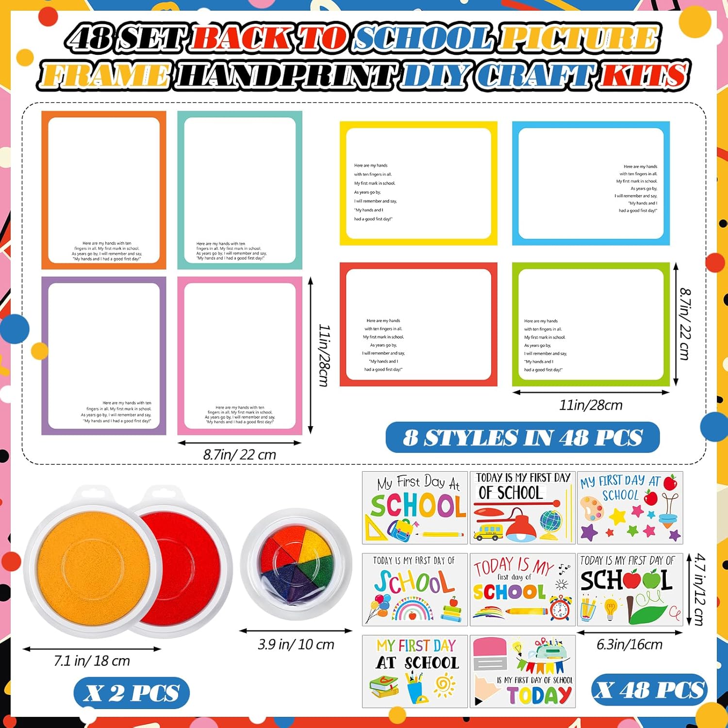 Beeveer 48 Set Back to School Handprint Craft for Kids DIY Handprint Photo Props Classroom Keepsake Cards for Teacher Supplies & Family Activities