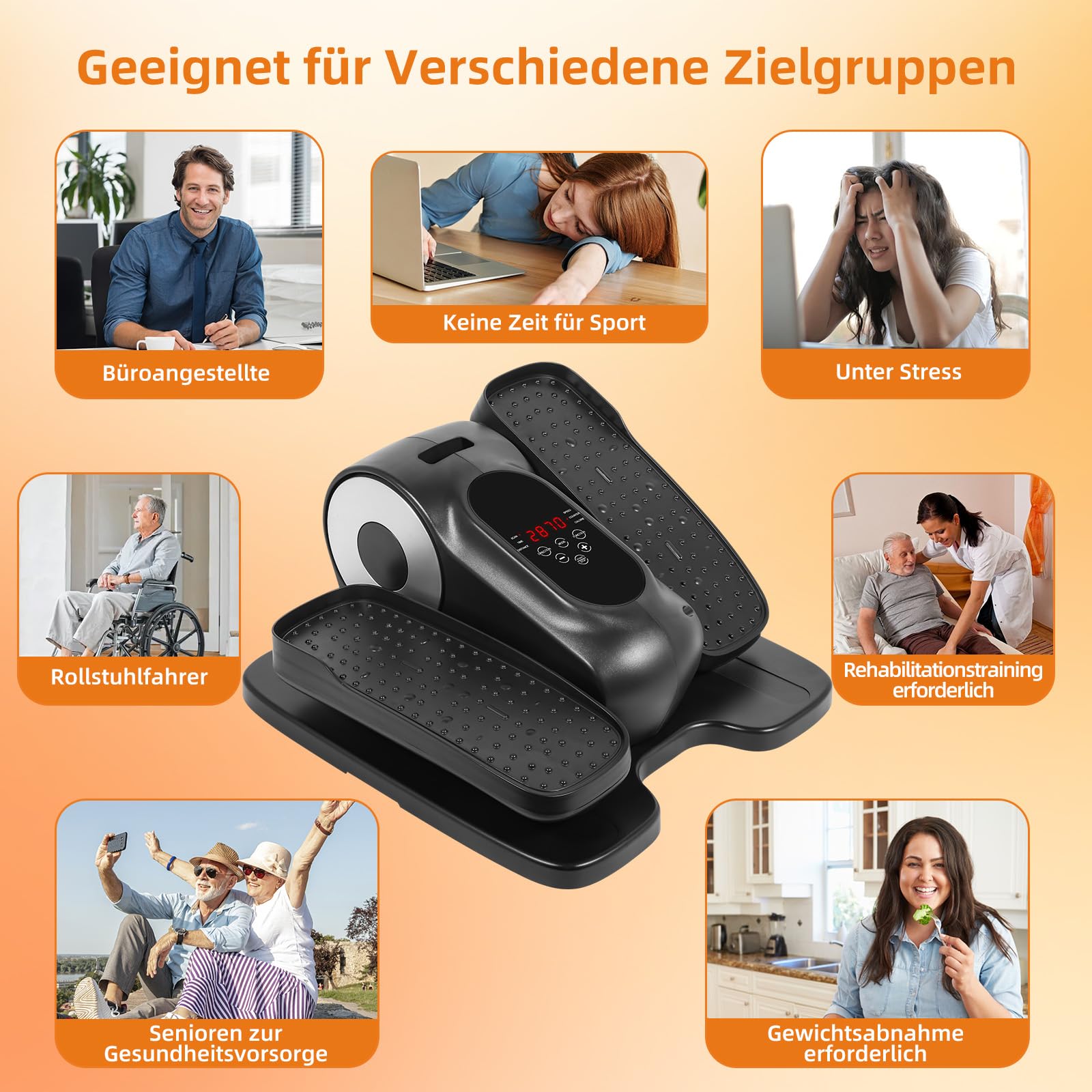 EVOLAND Mini Ellipsentrainer Sitzend, Elektrischer Crosstrainer im Sitzen Klein für Sanfte Übungen, Leise und Kompakt, mit Fernbedienung, LCD Display, 12 Geschwindigkeit