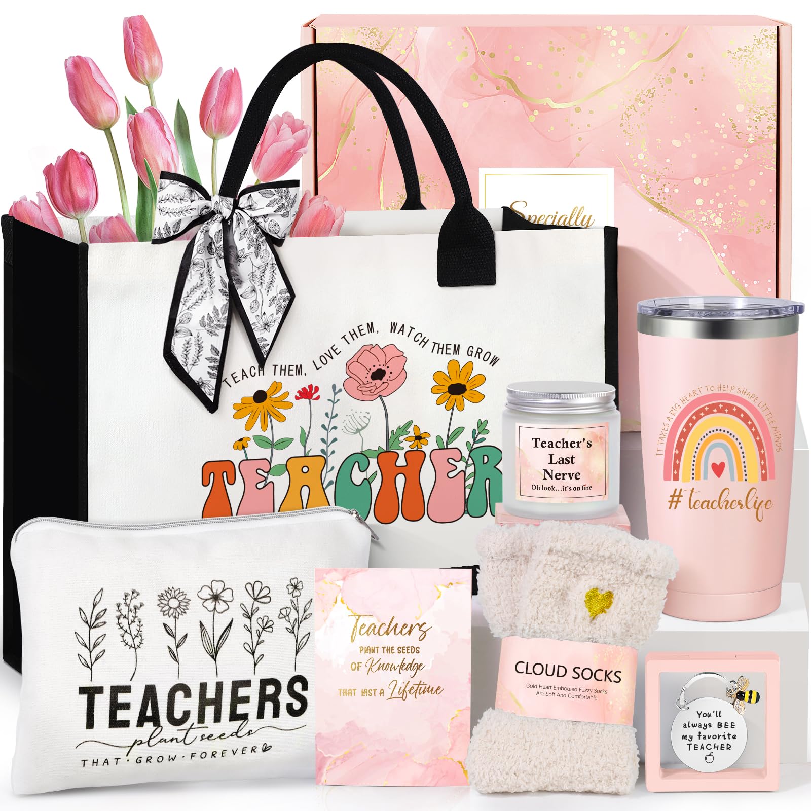 Suhctuptx Teacher Appreciation Gifts, Best Teacher Tote Bags for Women, Unique Gift Ideas from Students - Funny Thank You Basket Box Back to School