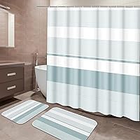 Vista 13 de ArtSocket Juego de baño rojo con cortina de ducha y alfombras y accesorios, juego de cortina de ducha gris a rayas burdeos, decoración moderna