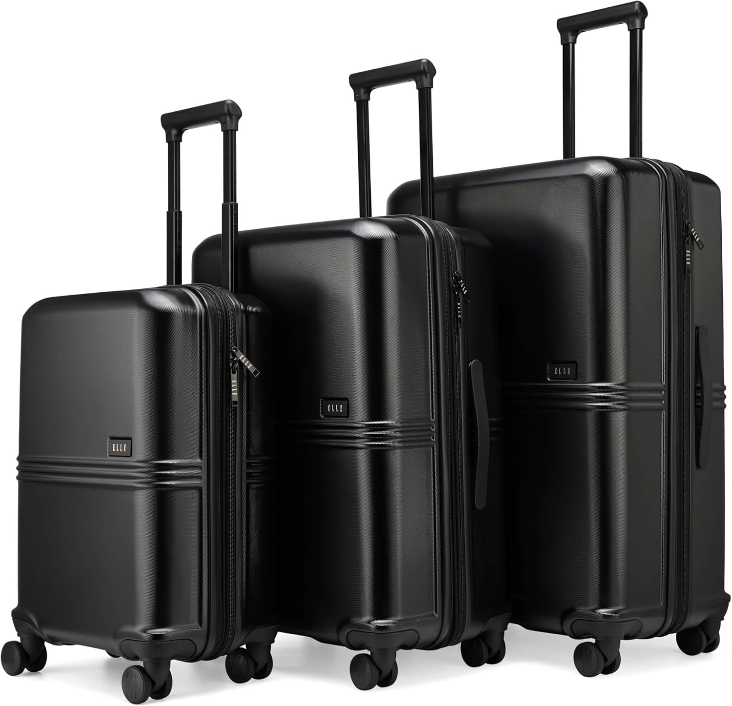ELLE Expedition 3 Piece Expandable Polycarbonate Spinner Luggage Set | Black