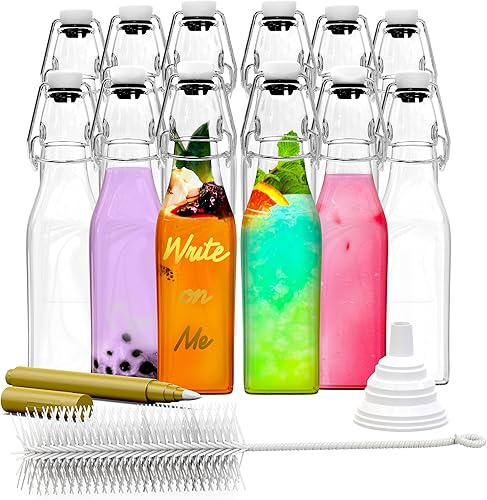 Miniatura 10 de Nevlers Botellas de vidrio cuadradas con tapa abatible de 85 onzas  Juego de 6 botellas de vidrio abatibles  Botellas con tapa abatible para