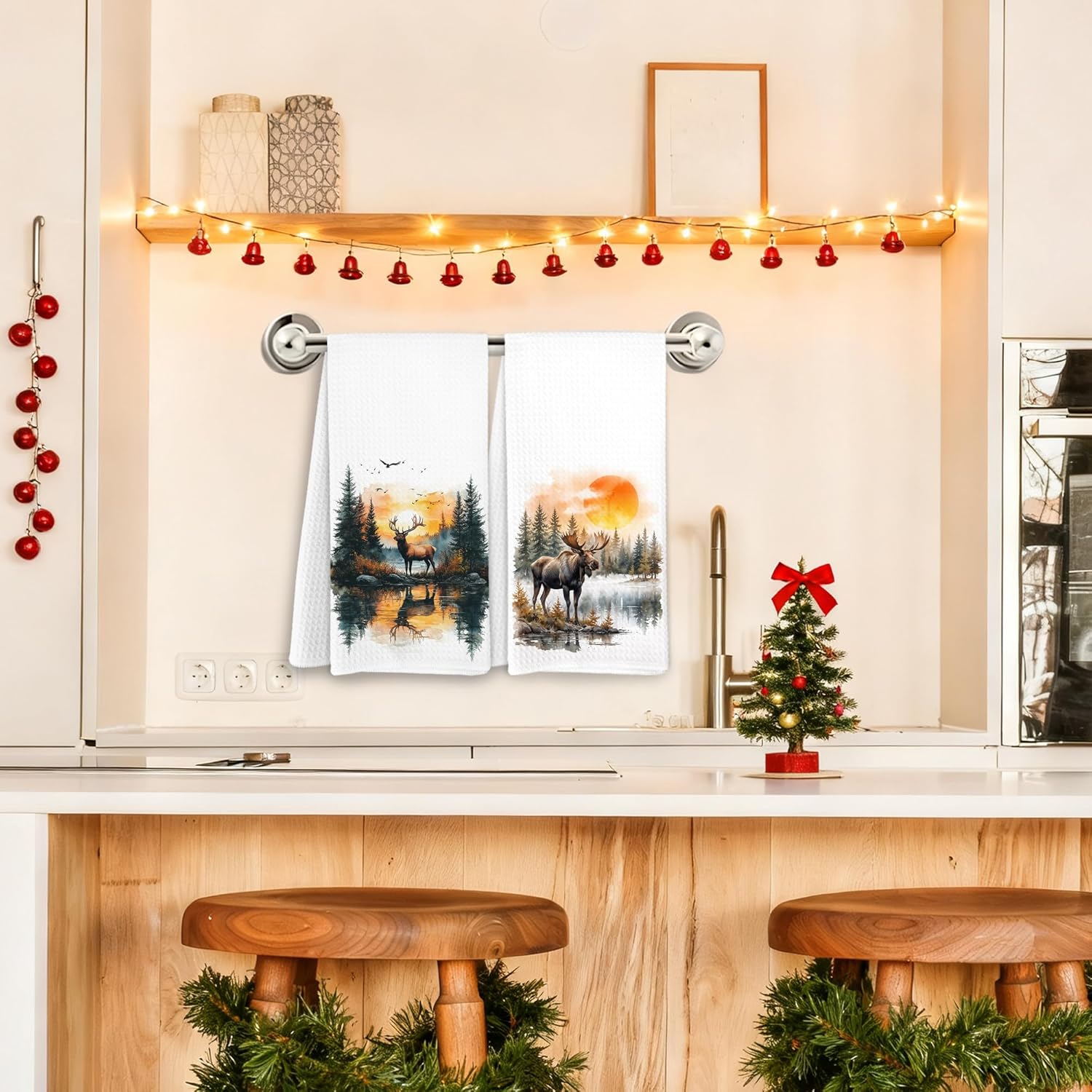 Rustic Lake Deer Moose Kitchen Towels, Forest Wildlife Nature Elk Dish Tea Towels for Cabin Lodge Camper Decor, Nature Lover Gifts Decorative Hand Towel for Bathroom Decor, 16x24 Inch Set of 2 - Image 4