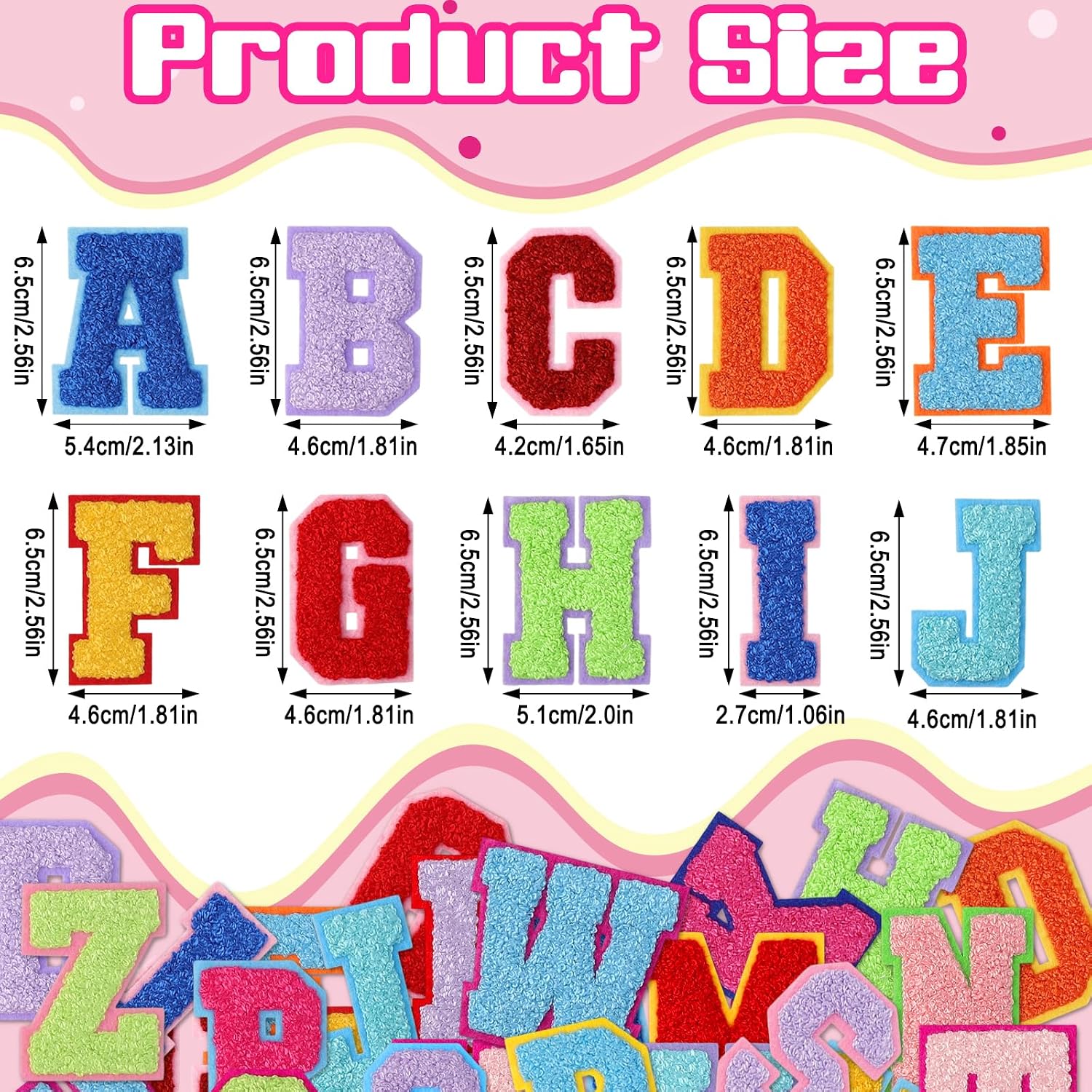 26 Pcs Colorful Self Adhesive Letter Patches Chenille Letter Stickers A-Z Embroidered Patches Alphabet Applique Patches for Clothes Bags Hats Jeans Phone Case DIY Accessories image 2
