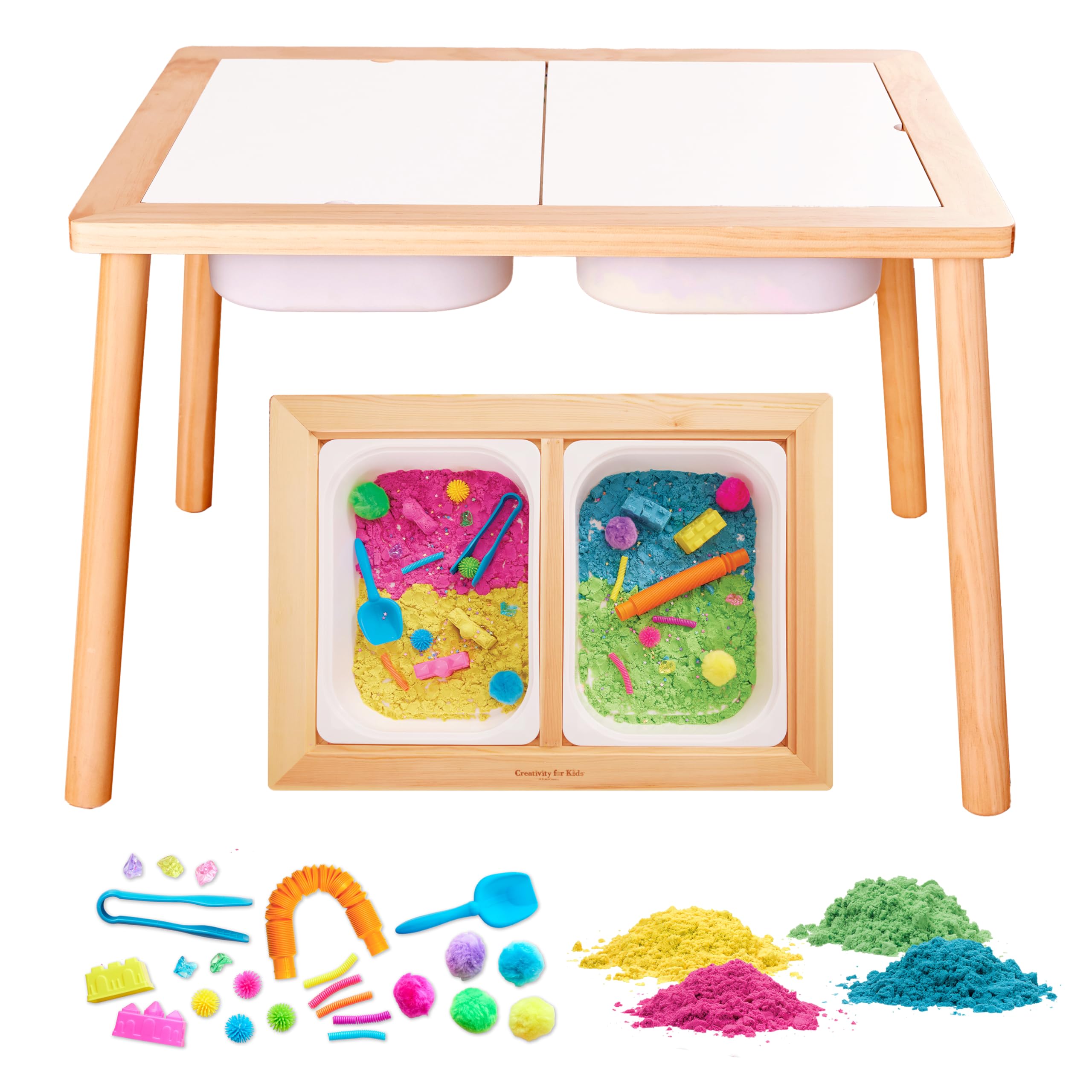 Creativity for Kids Sensory Table with 29-Piece Color Party Accessory Kit | Indoor Toddler Activity Table with Bins | Easy-Clean Design for Sand, Water & Crafts | Educational & Fun (Ages 3+)