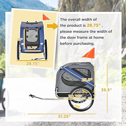 Vista 26 de Aosom Remolque de bicicleta para perros, carrito de mascotas, accesorio de transporte de carga para viajes con 3 entradas, ruedas grandes para Rojo