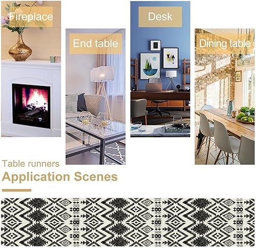 Miniatura 4 de Camino de mesa tribal, blanco y negro dibujado a mano tribal bosquejado azteca mexicano y zigzags, bufanda rectangular para comedor, cocina,