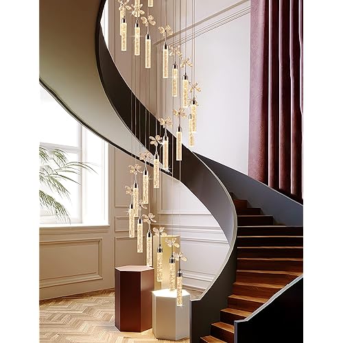 H138" 36-Light Crystal Staircase Chandelier Bubble Chandelier Foyer Chandeliers Entryway High Ceiling Bubble Light Chandelier Large Chandeliers for High Ceilings Spiral Chandeliers for High Ceilings