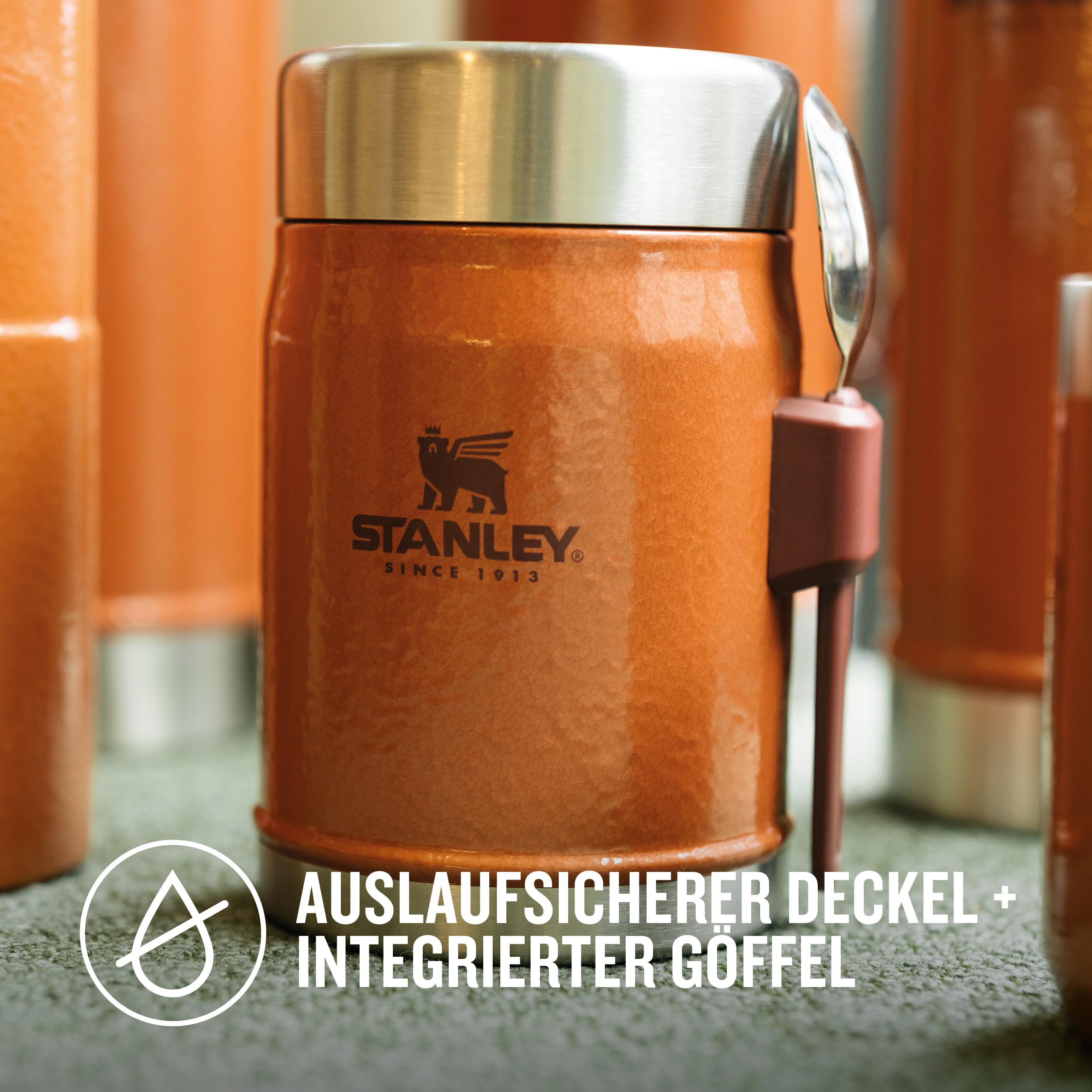 STANLEY 1913 Classic Legendary Food Jar mit Spork 400 ml - Hammertone Clay | Hält 7 Std. heiß oder kalt - Auslaufsicher - BPA-frei - Breite Öffnung
