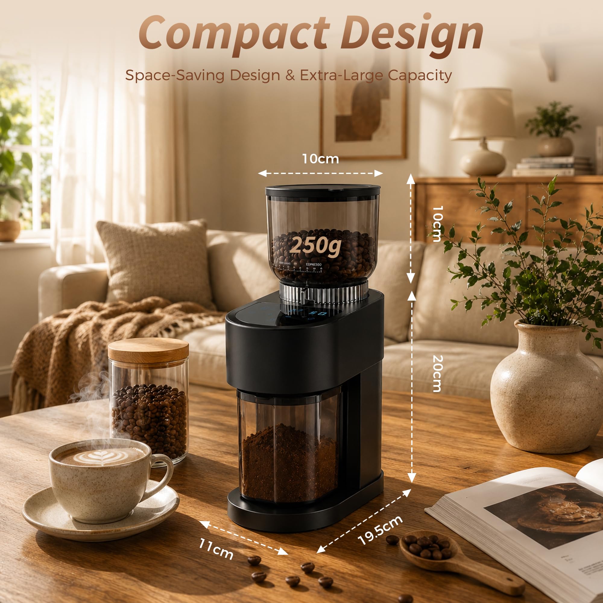 Bostar Molinillo de Café Eléctrico con 60 Niveles de Molienda, Pantalla Táctil LED Molinillo de Café para Espresso Café Filtrado Prensa Francesa, 1-12 Tazas| 1-20s Ajustable