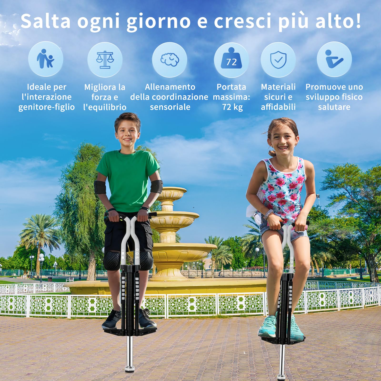 ISE Bastoncino per Saltare, Giocattoli da Esterno, intrattenimento, Bambini e Giochi Divertenti, Giochi all'Aria Aperta per Bambini, SY-ST005 (Grigio)