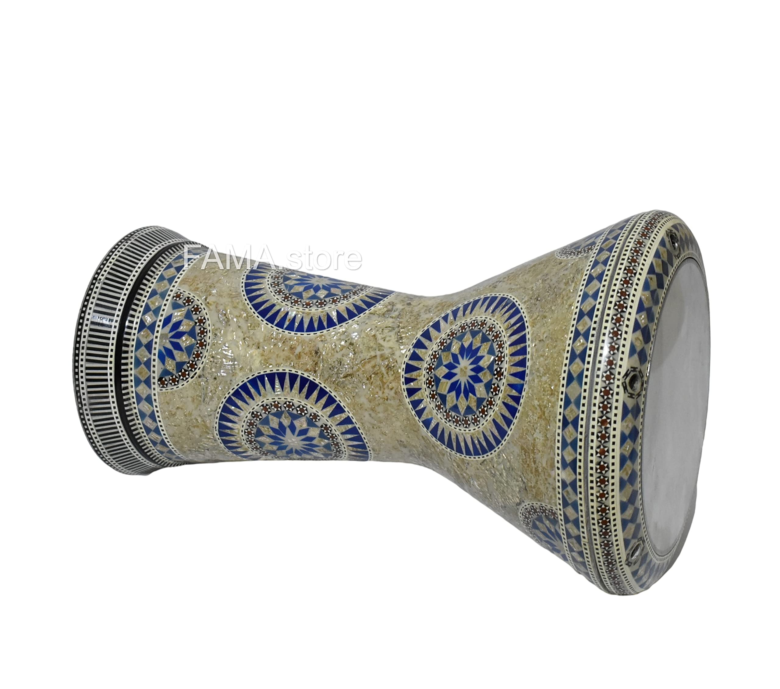 Darbouka (tambour à Main) Oriental Professionnel En Aluminium Effet Nacré Bleu - Avec Accessoires (peau De Rechange, Sac, Clé)