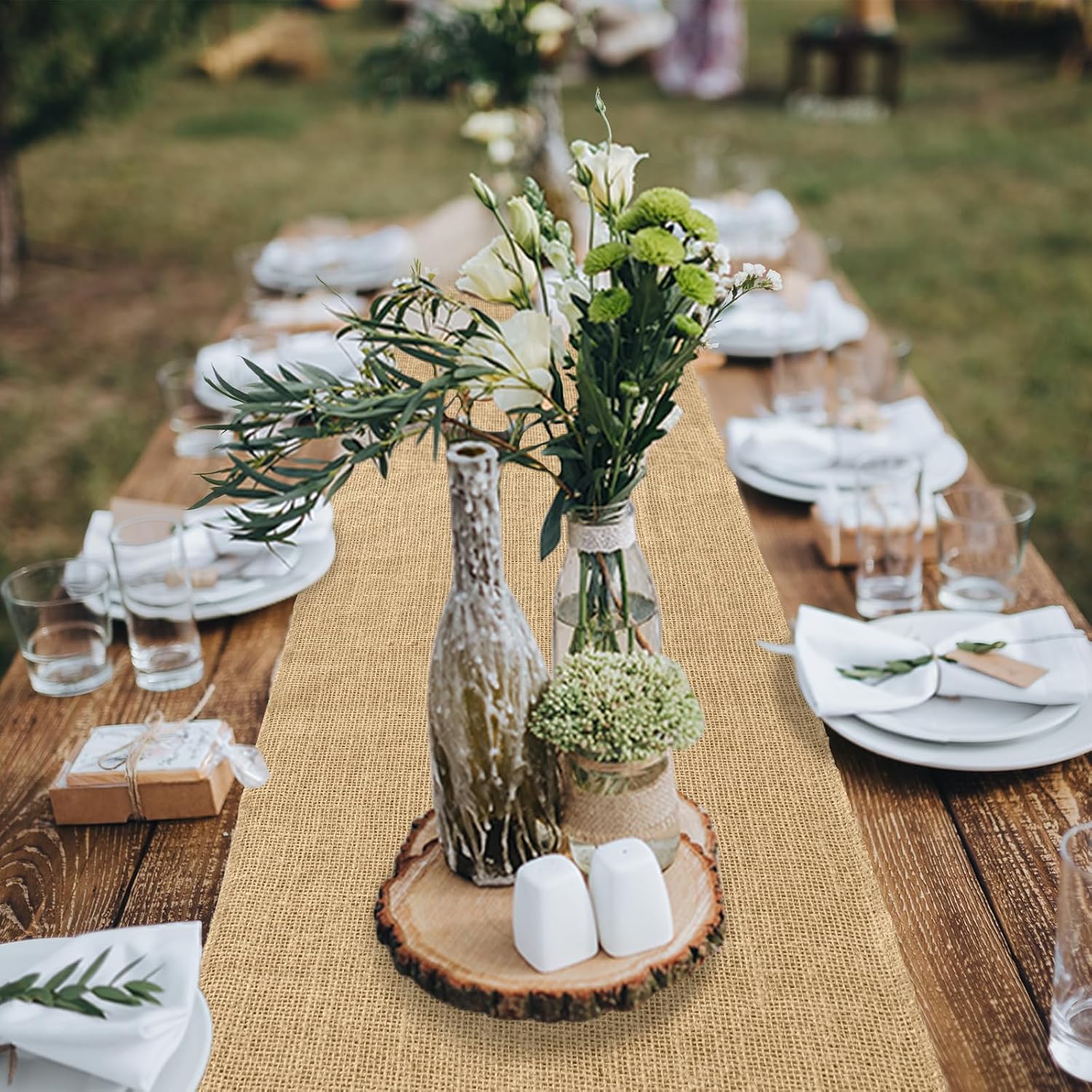 6 Pack Natural Burlap Table Runners 12 x 108 Inch Long Farmhouse Rustic Jute Fabric Table Runner for Western Wedding Table Decorations, Vintage Burlap Roll for Party Placemat Crafts Table Decor Cover